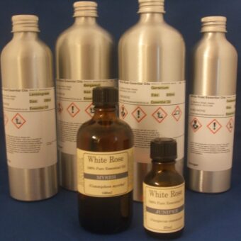 100% pure essential oils showing that the CLP comes on all 250ml and above containers, Trade Essential Oils.